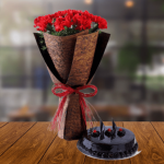 12 Beautiful Red Carnations & Truffle Cake