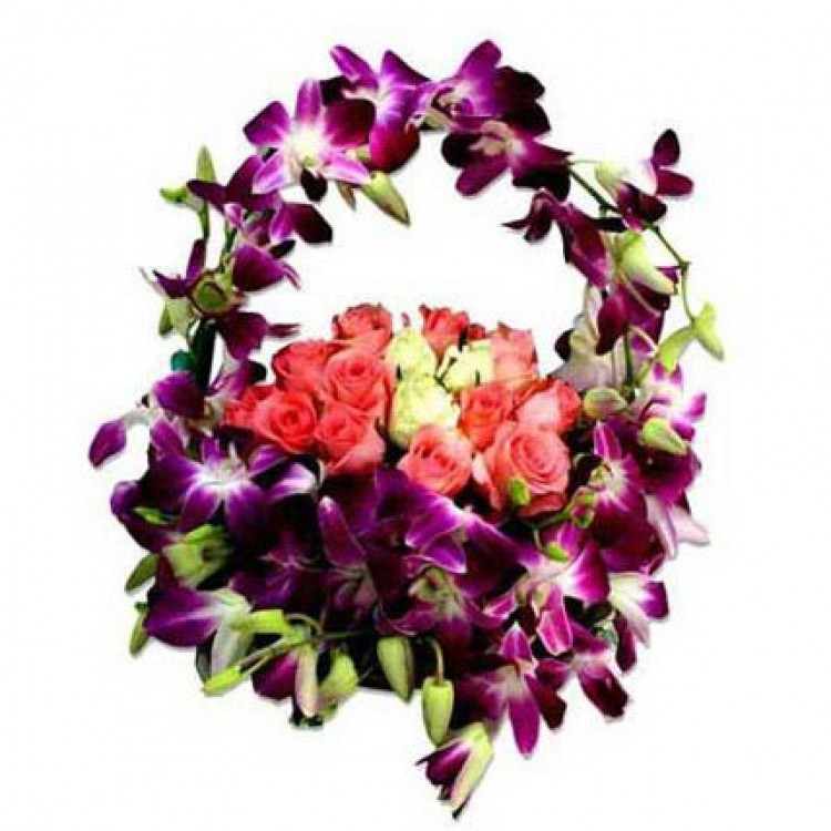 Orchids and Roses Round handled Bouquet
