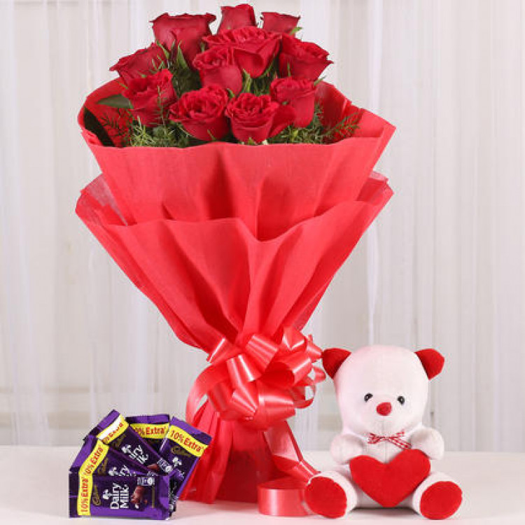 Cuddly & Chocolatey Affair- 12 Red Roses