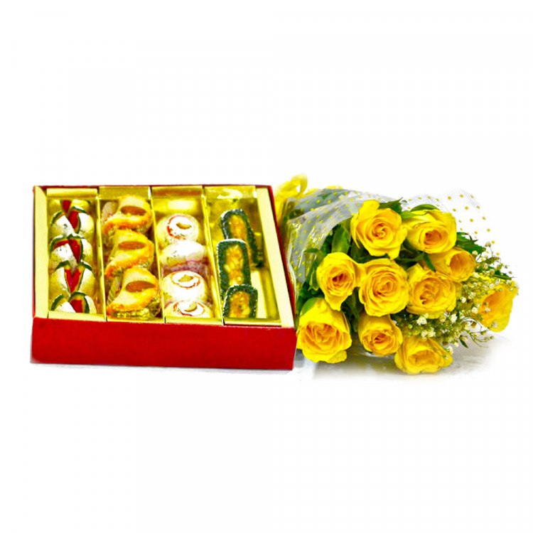Assorted Sweets with Yellow Roses